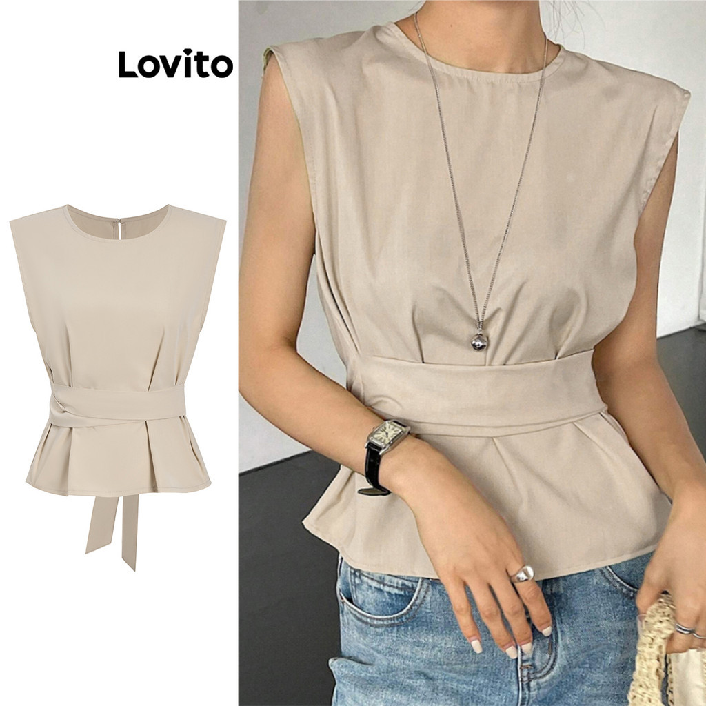 Lovito Blusa Casual Blusa Lisa Com Amarração Nas Costas Para Mulheres L99ED178 - Women Clothes