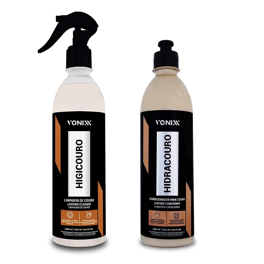 Kit Hidratante para Couro Hidracouro 500ml + Limpador de Couro Higicouro 500ml Vonixx