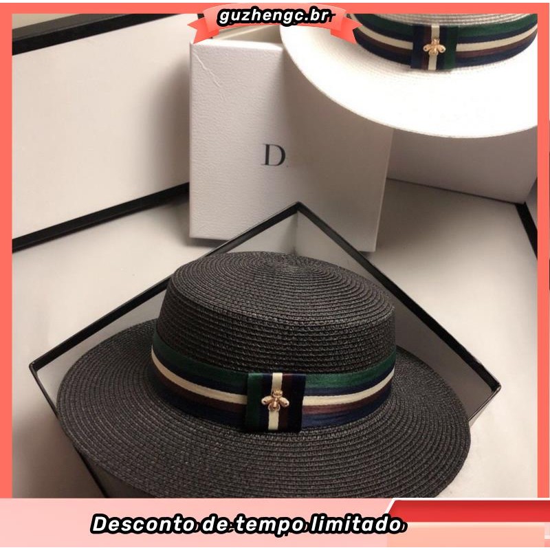 Moda Chapéu De Abelha Listrado À Mão Verão Palha Big Brim Feminino