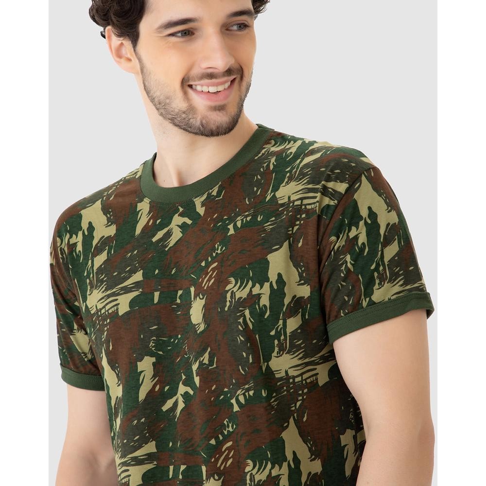 Detalhes do Camiseta Masculina Estampa Camuflada Em Algodão