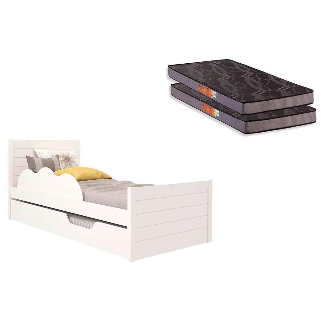 Colchão Solteiro Pérola Gray Polar (2un) + Bicama Elza Branco em Oferta na Shopee