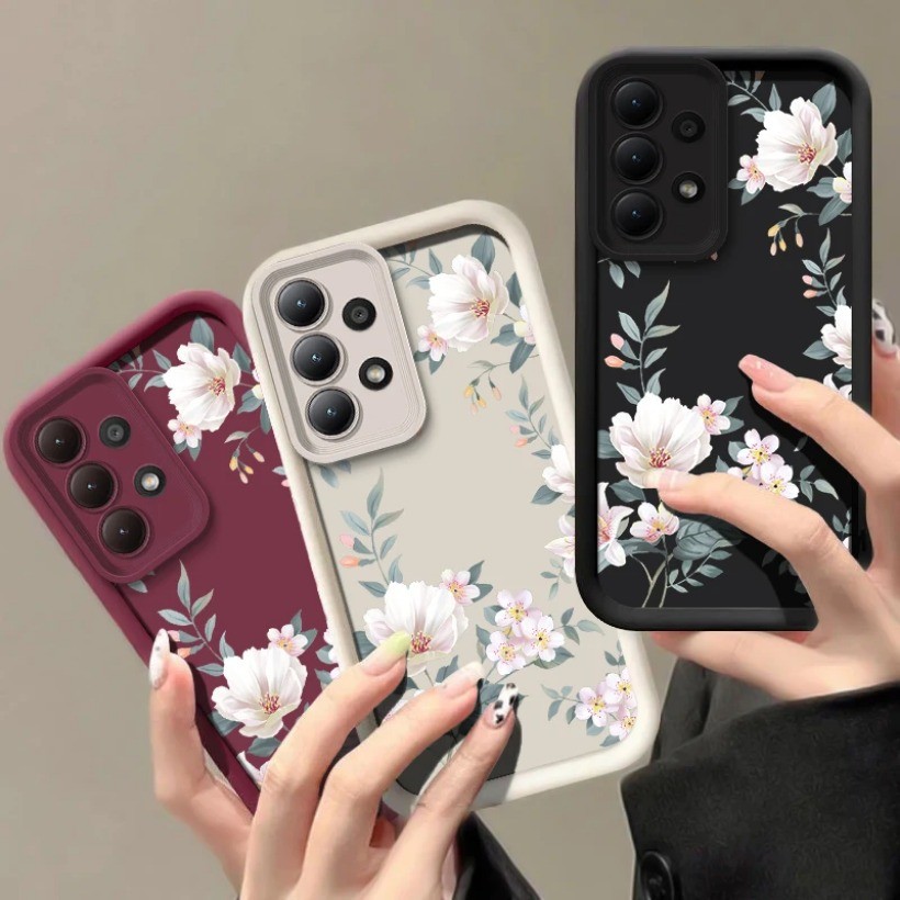 Capa Fina Com Padrão De Flores Rosa Compatível Samsung Galaxy S24 FE A23 A36 A06