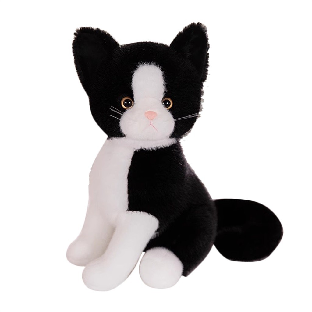 15.74 Polegada Gato Preto E Branco Pelúcia Brinquedos De-Artola Sentada Realista Pet Brinquedo Presente Para O Aniversár