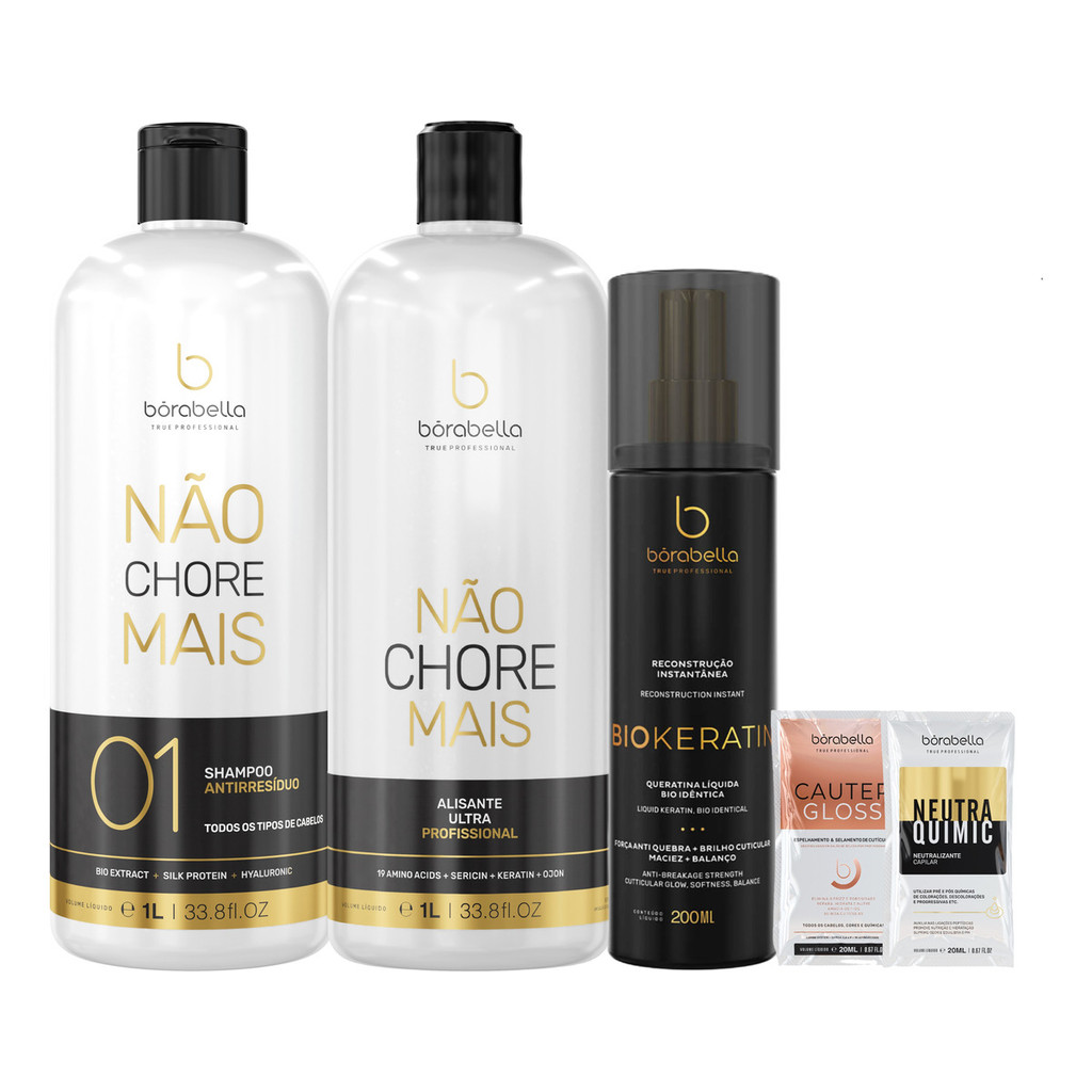 Kit Progressiva Borabella Não Chore Mais 2x1l + Queratina Liquida Biokeratin 200ml