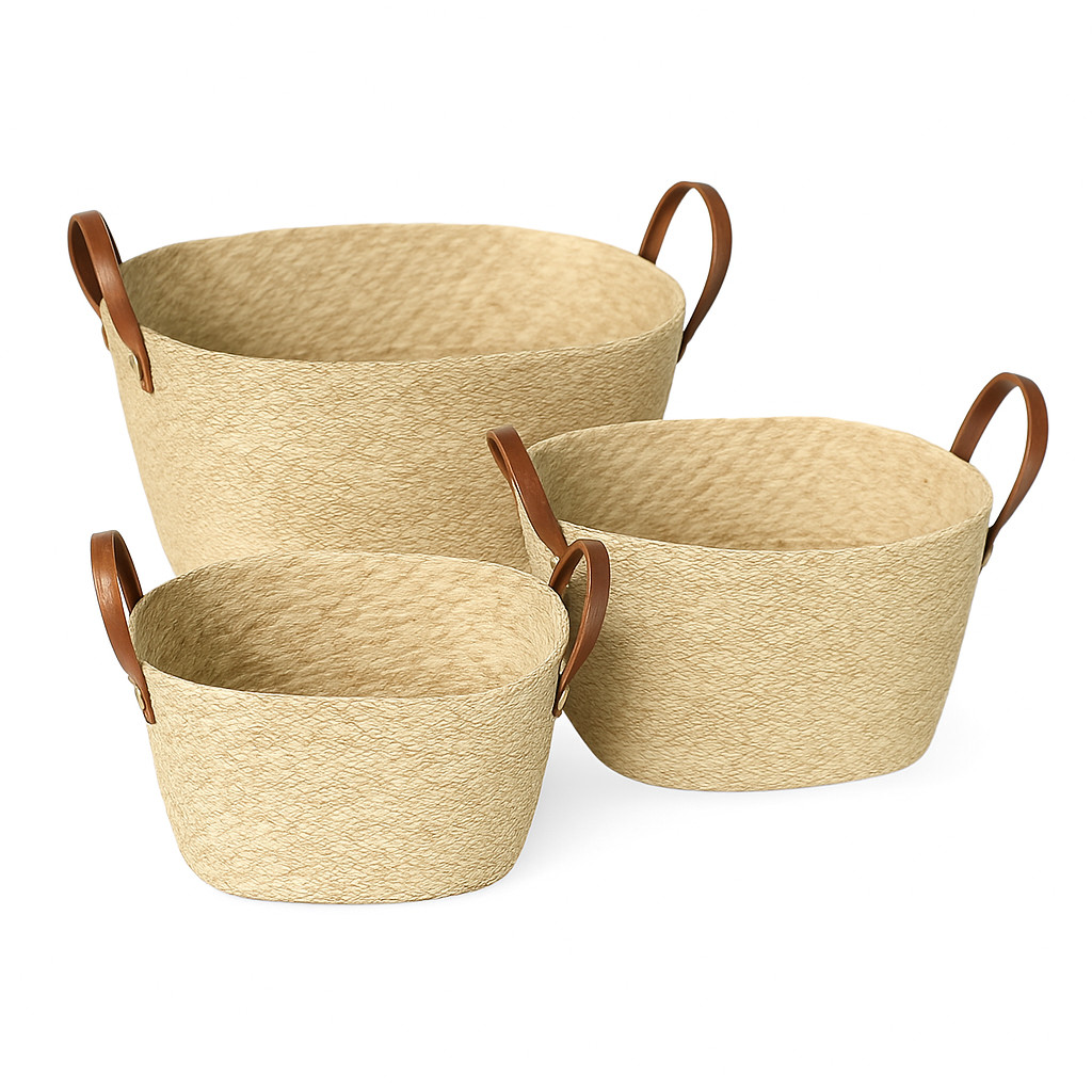 Cesto Organizador Multiuso Fibra Natural Paramount Vaso Cesta Palha Mocca em Oferta na Shopee