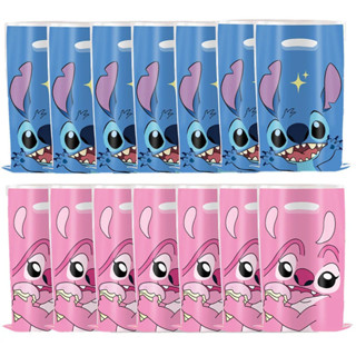 10/30 Pcs Sacolas de Presente de Plástico Disney Rosa Azul Lilo & Stitch Suprimentos para Festa Meninos Meninas Aniversá em Oferta na Shopee