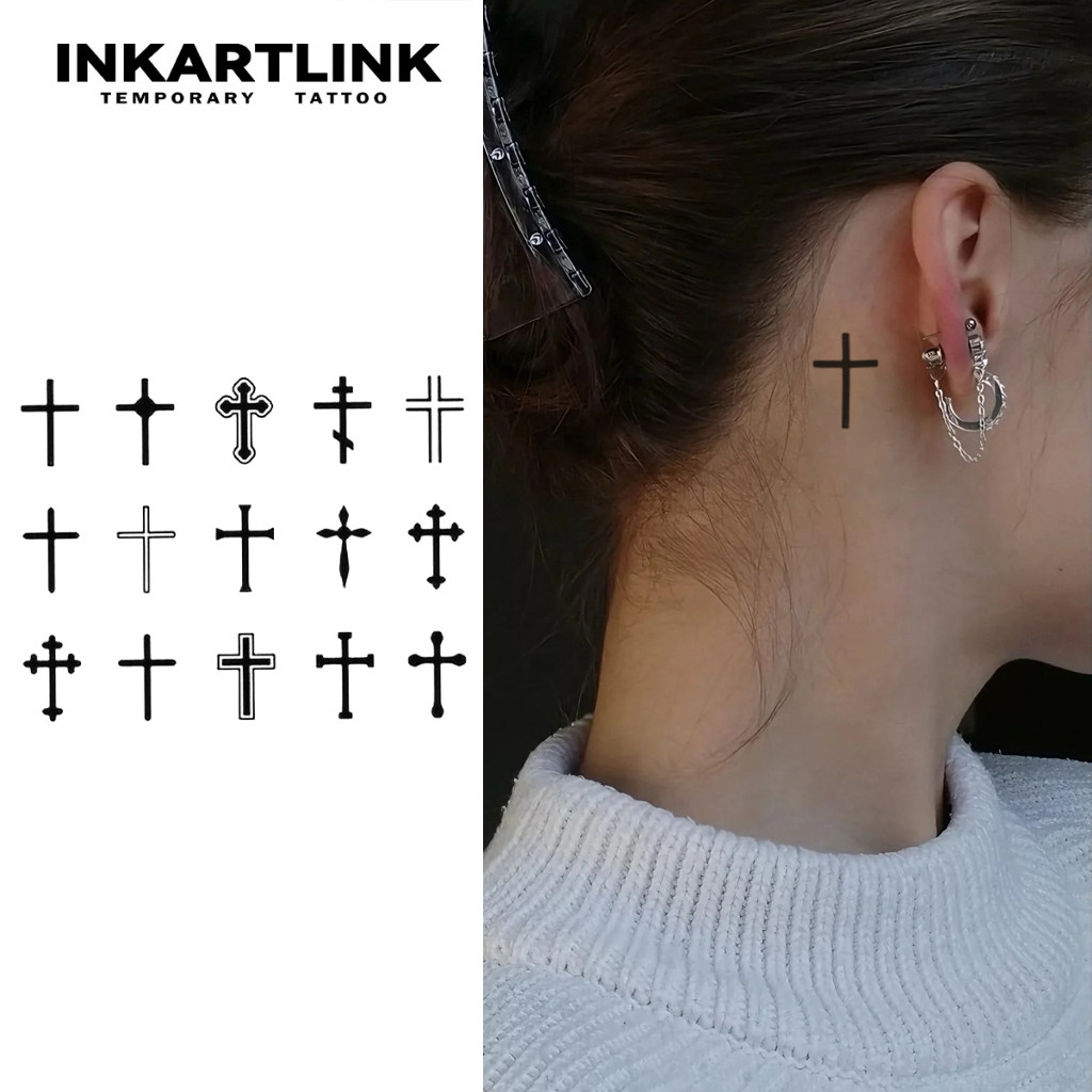 Adesivos Temporários Cruzados Para Tatuagem , Mágica De Longa Duração À Prova D'água , Dura Até 15 Dias De Falsa semi Permanente .