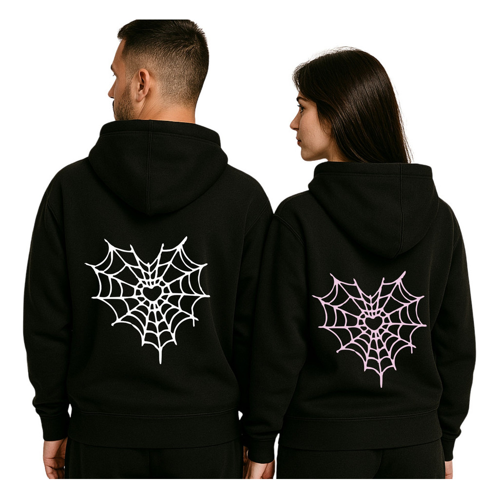 Kit Blusa Moletom Casal Namorados Combinando Super Estiloso e Confortavel Estampa Teia De Aranha
