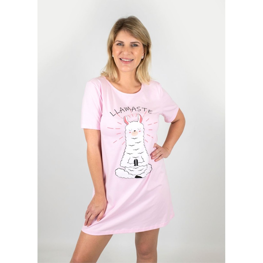 Camisola Feminina Manga Curta Algodão Verão –  Rosa