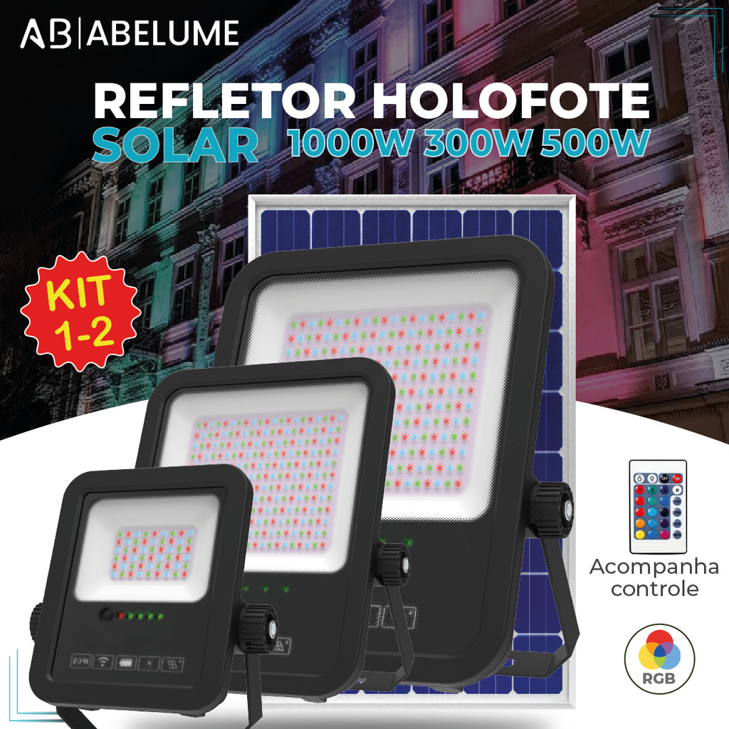 Holofote Refletor Led RGB 1000W 500W 300W Solar Prova D'àgua placa Solar p/ Ambientes Externos em Oferta na Shopee