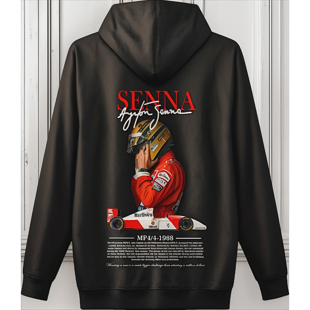 Moletom Blusa Frio Flanelado Ayrton Senna Carro Formula 1 Lançamento Flanelada Capuz Canguru