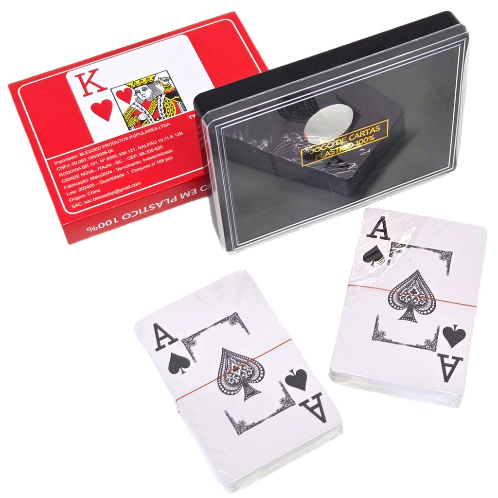 Baralho Duplo 100% Plástico Estojo Com 108 Cartas Laváveis