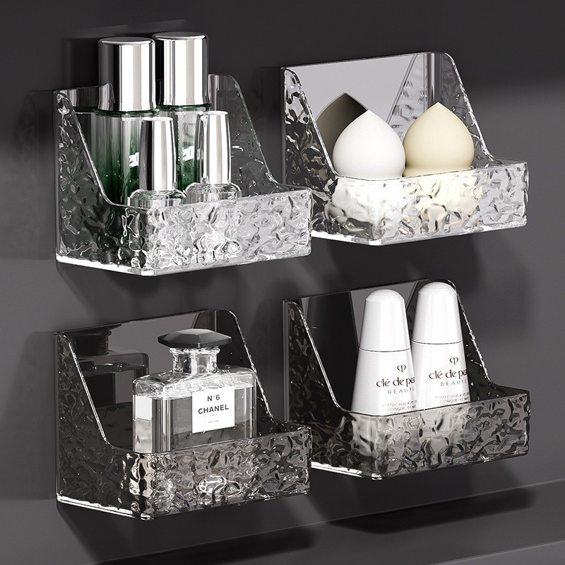 Rack De Armazenamento De Acrílico Para Banheiro Montado Na Parede Sem Furos Transparente Luxo