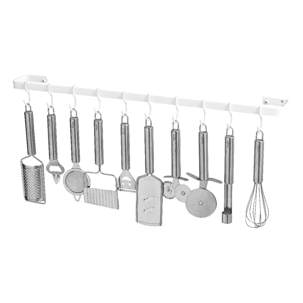 Porta Utensílios E Talheres De Parede 80cm 15 Ganchos Branco