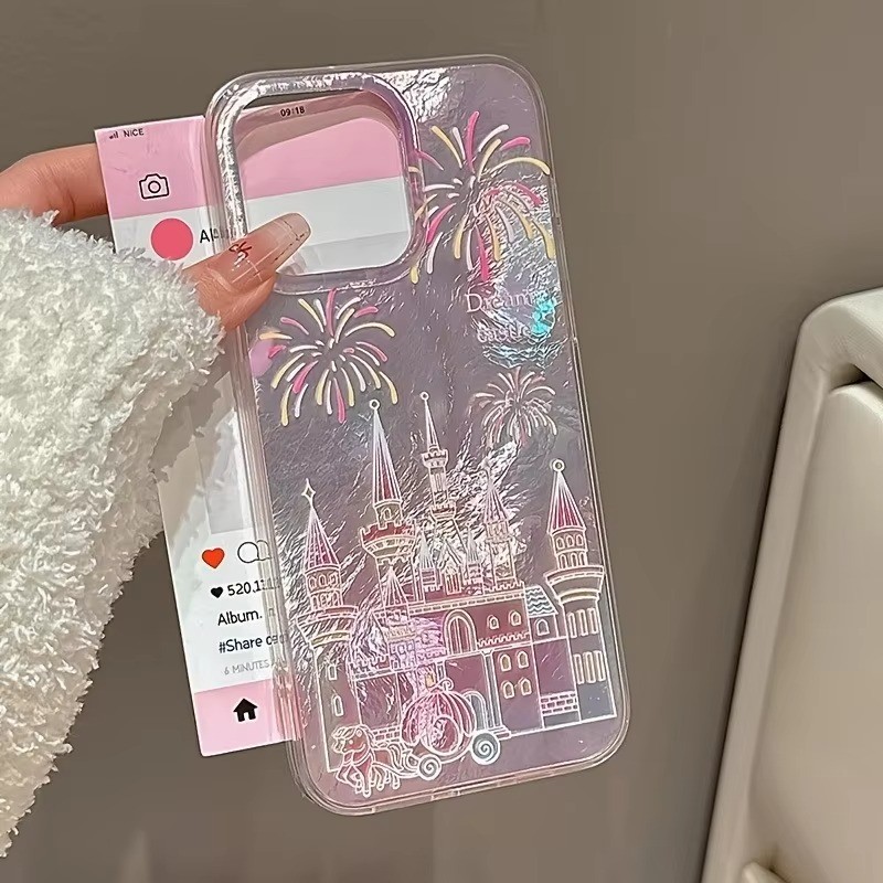 Bonito Rosa Fogos De Artifício Caso Para iPhone 16 15 14 13 12 11 Pro Max 7 8 Plus X XS Feliz Ano Novo Laser Capa Macia em Oferta na Shopee