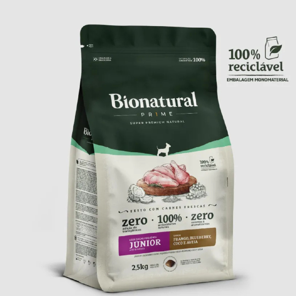Ração Bionatural Prime 2,5Kg Frango Cães Pequenos Junior Simples