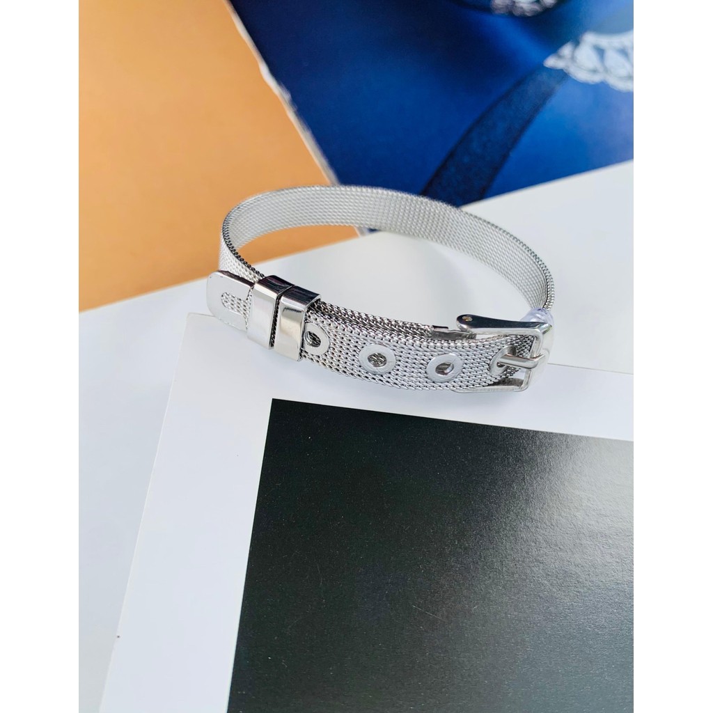 Braceletes Pulseiras Unissex Aço Inoxidável para passantes pulseira de relógio cinto com regulagem malha e fivela