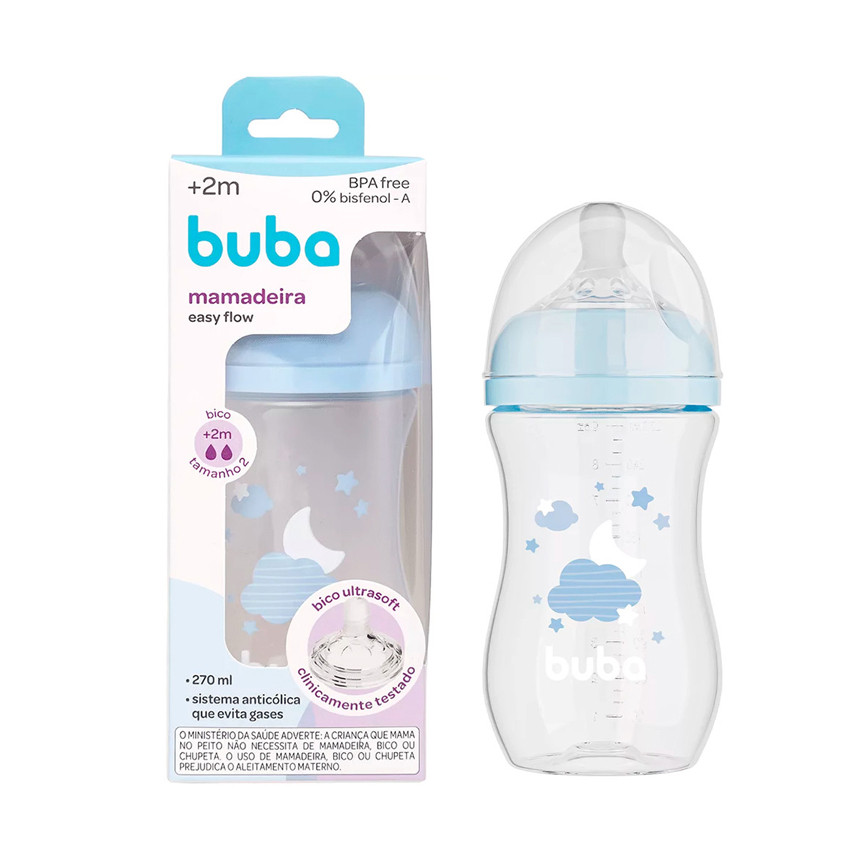 Mamadeira Buba Easy Flow Bico Tamanho 2 Nuvem Azul 270ml - Mom & Baby