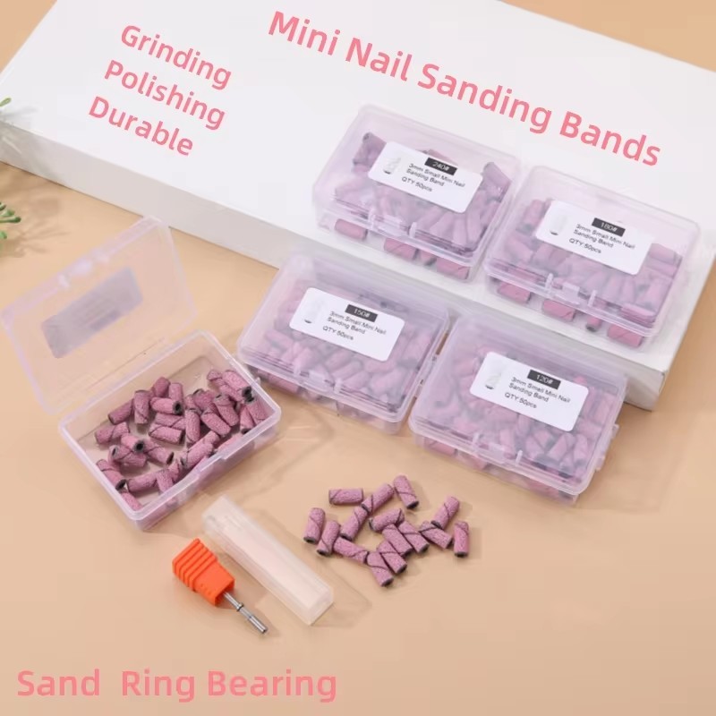 50 Unidades/Caixa 3MM Pequenas Mini Faixas De Lixa Para Unhas # 80/120/150/180/240 Grit Nail Brocas Mandril Manicure E P