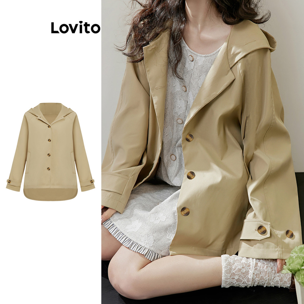 Lovito Casaco casual liso alto baixo com botões na frente para mulheres LAD106748 - Women Clothes