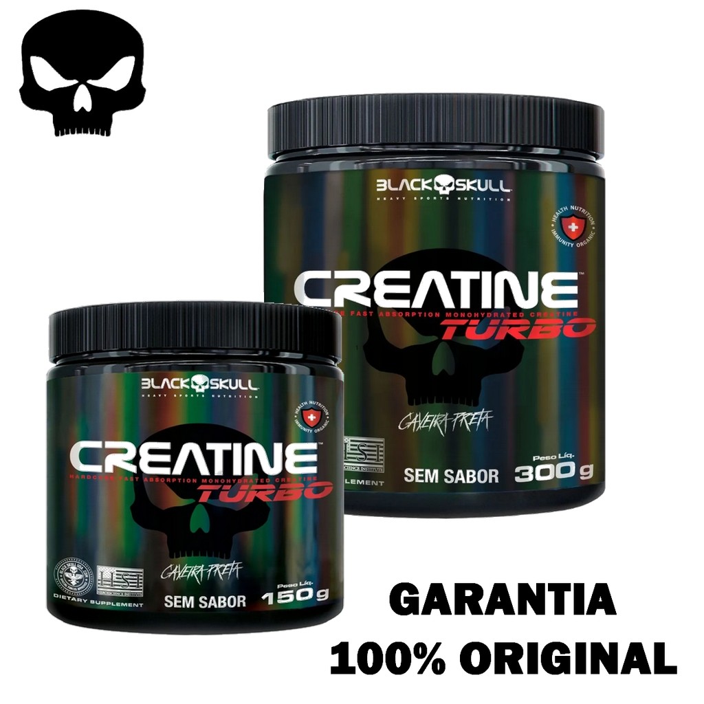 Creatina Black Skull Creatine Turbo 300g ou 150g Caveira Preta Monohidratada