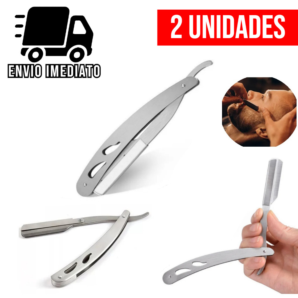 Kit 2 Navalha de Barbear Profissional Aço Inox Navalhete de Acabamento Sobrancelha Barba Barbeiro