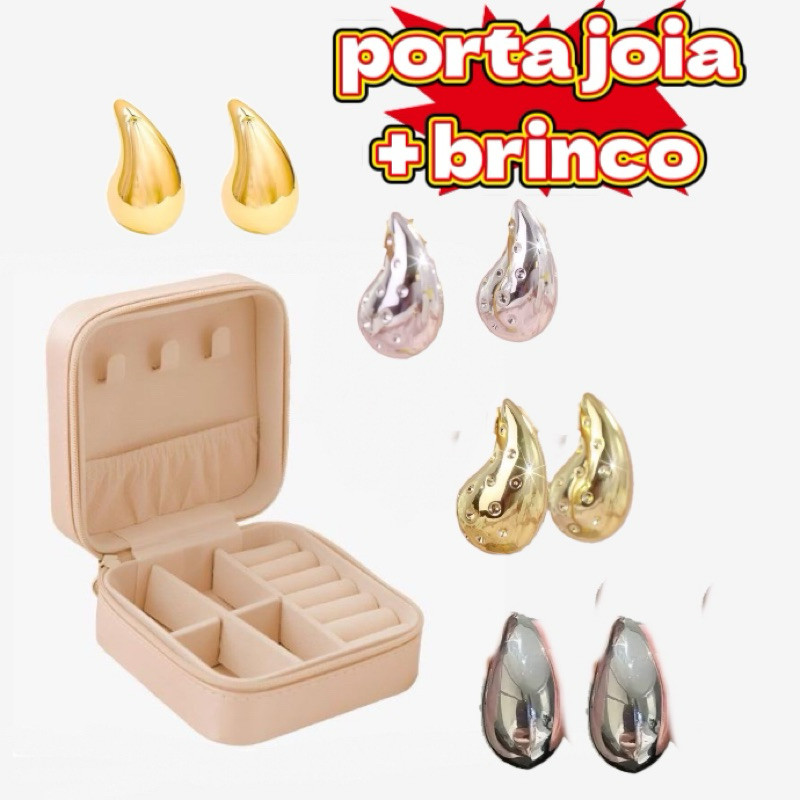 Um Porta Joia + Brinco Gota D'Agua Virgula Elegante Dourado ou Prata Folheado Moda Blogueira Brinco Feminino