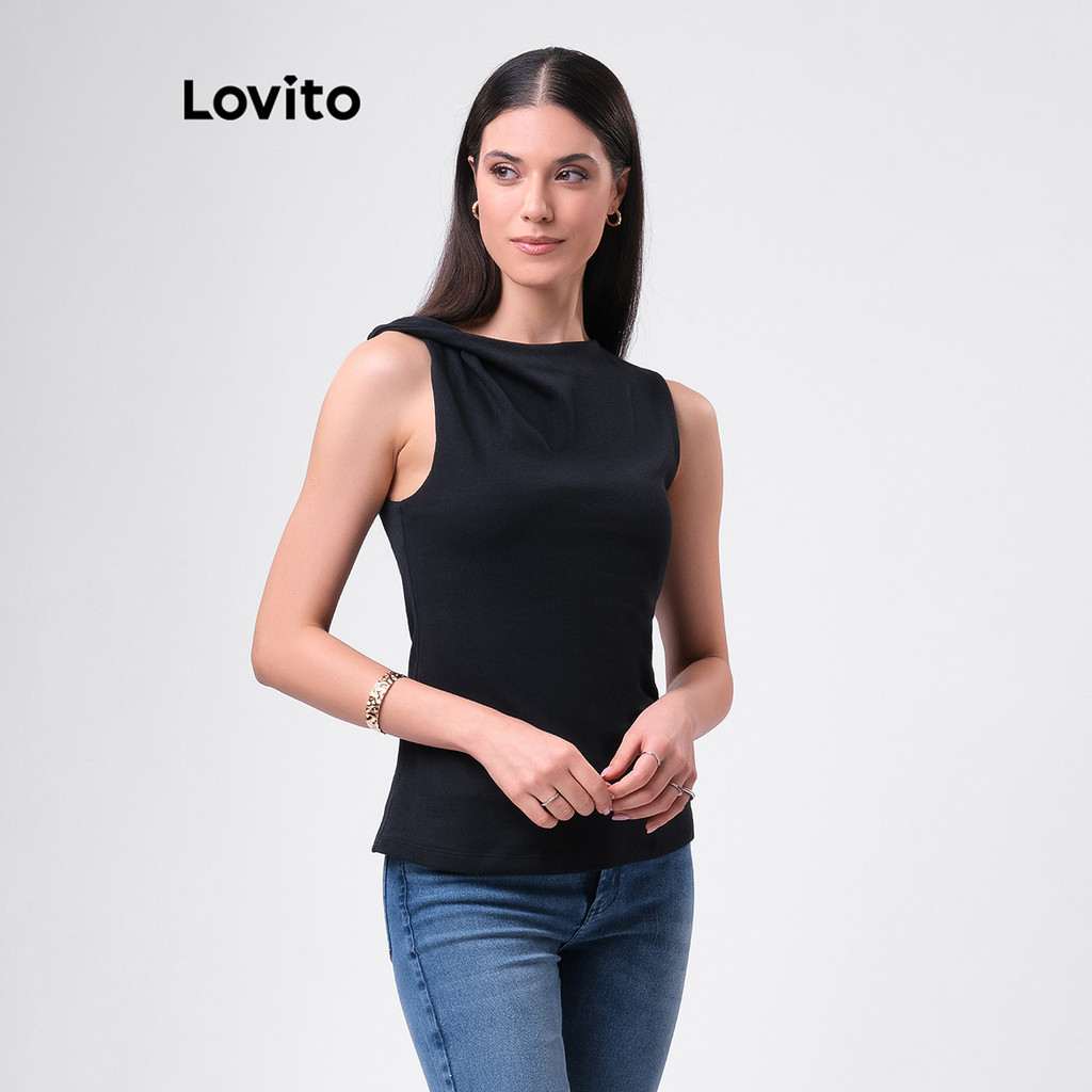 Lovito Top Regata Feminina com nó no Ombro LB68BRL097 - Women Clothes