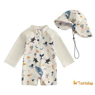 Crianças Meninos Manga Longa Roupa De Banho Casual Animal Marinho Impressão Zíper Rash Guard Maiô E Chapéu B em Oferta na Shopee