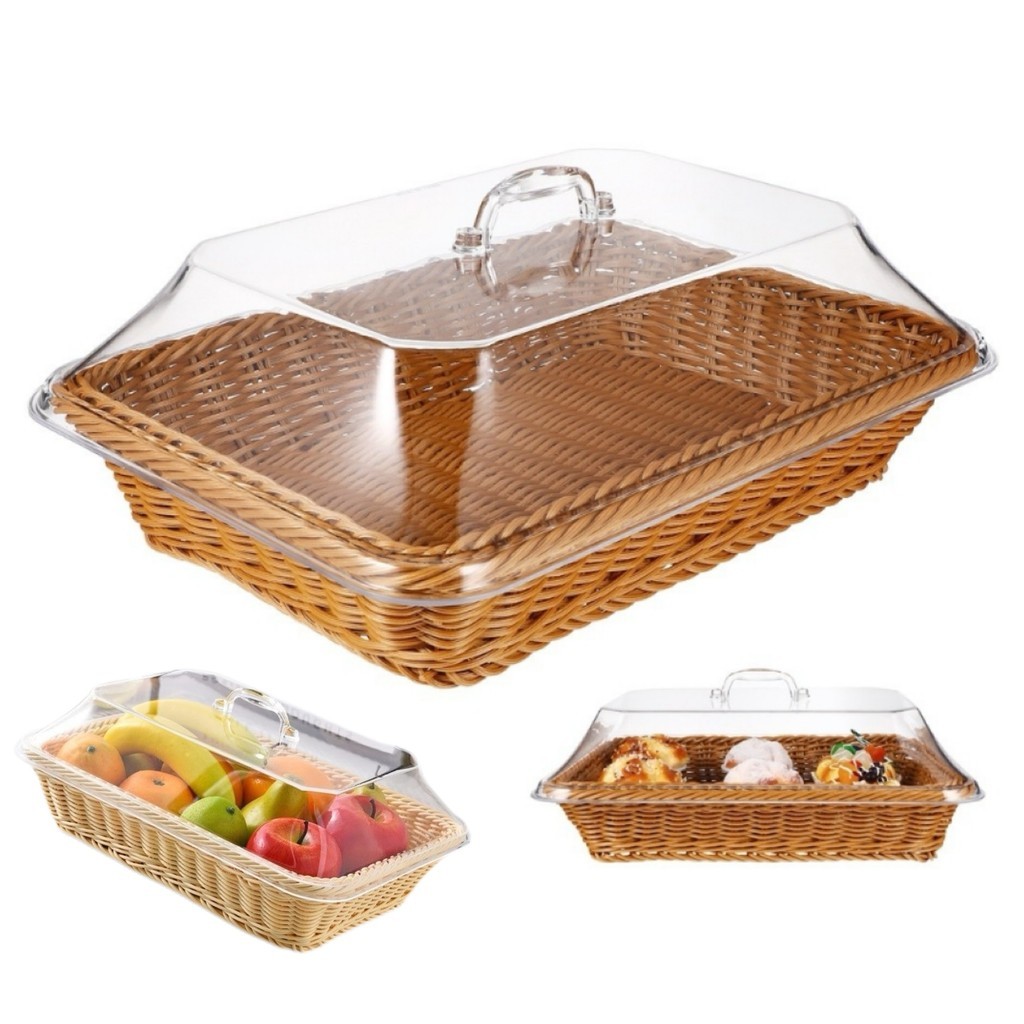 Imitação De Rattan Tecido Cesta Redonda Mesa De Jantar Pão Para Servir Armazenamento Doméstico Com Tampa Frutas Pequenas em Oferta na Shopee