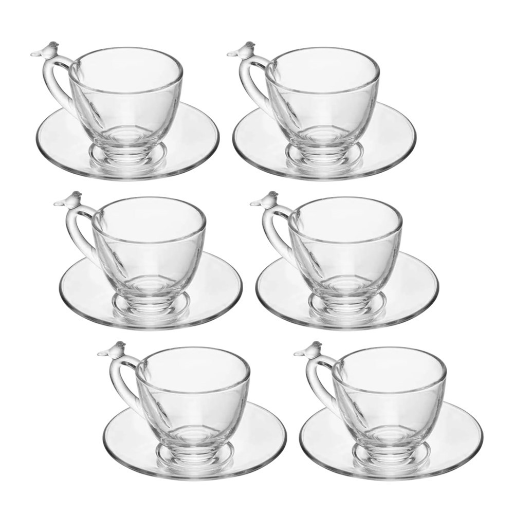 Jogo 6 Xícara de Café de Cristal Ecológico com Pires Bird 80ml Wolff