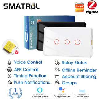 SMATRUL Tuya Zigbee Interruptor Inteligente De Toque De Luz Sem Neutro Relé Magnético De Parede De Fio US 100-250v Aplicativo De Voz Tmall Genie , Alexa , Google Home Necessidade De Capacitor em Oferta na Shopee