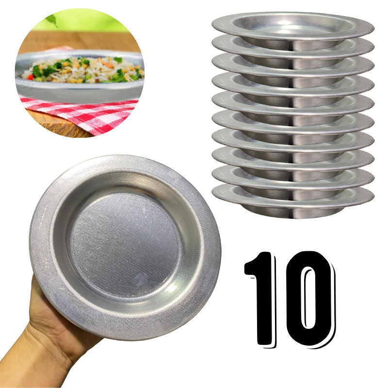 Kit com 10 pratos escolar em aluminio - 350 ml - 22 cm em Oferta na Shopee