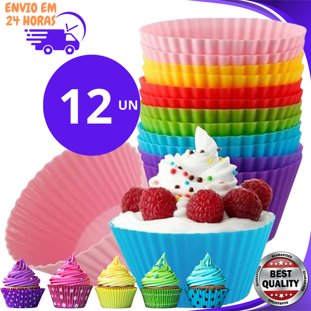 Conjunto 12 Pecas Forminha De Silicone Forma Assadeira Cupcake Capcake Mini Bolo Cozinha Air Fryer
