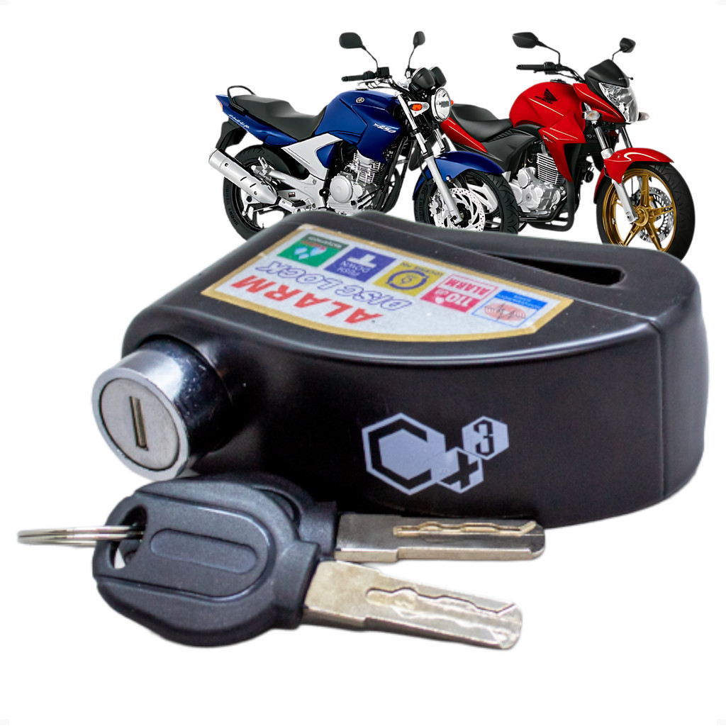 Trava Disco De Freio Cadeado Para Motos Com Alarme Sonoro Antifurto Universal