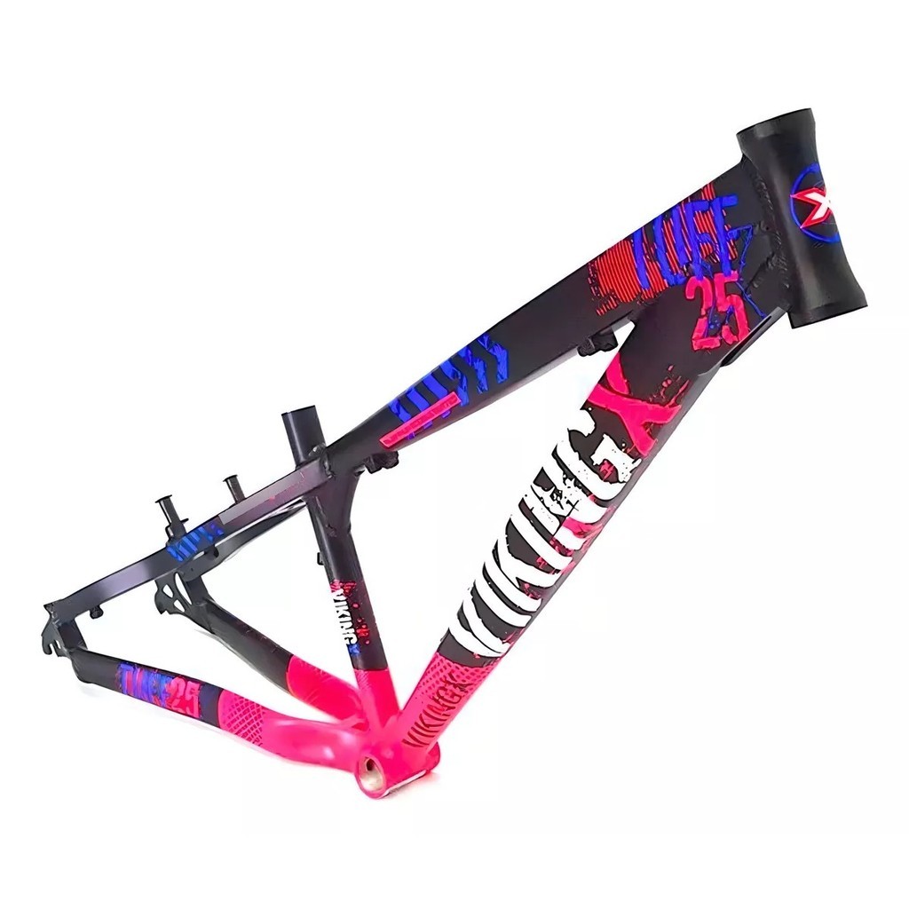 Quadro Aro 26 Vikingx Tuff X-25 Dirt Jump Cor Preto Rosa em Oferta na Shopee