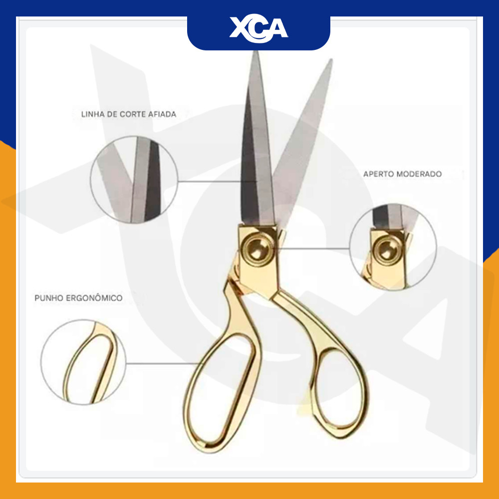 Tesoura Alfaiate Profissional Costura Dourada Costureira Tecido Pano Aço Inox 3 Tamanhos