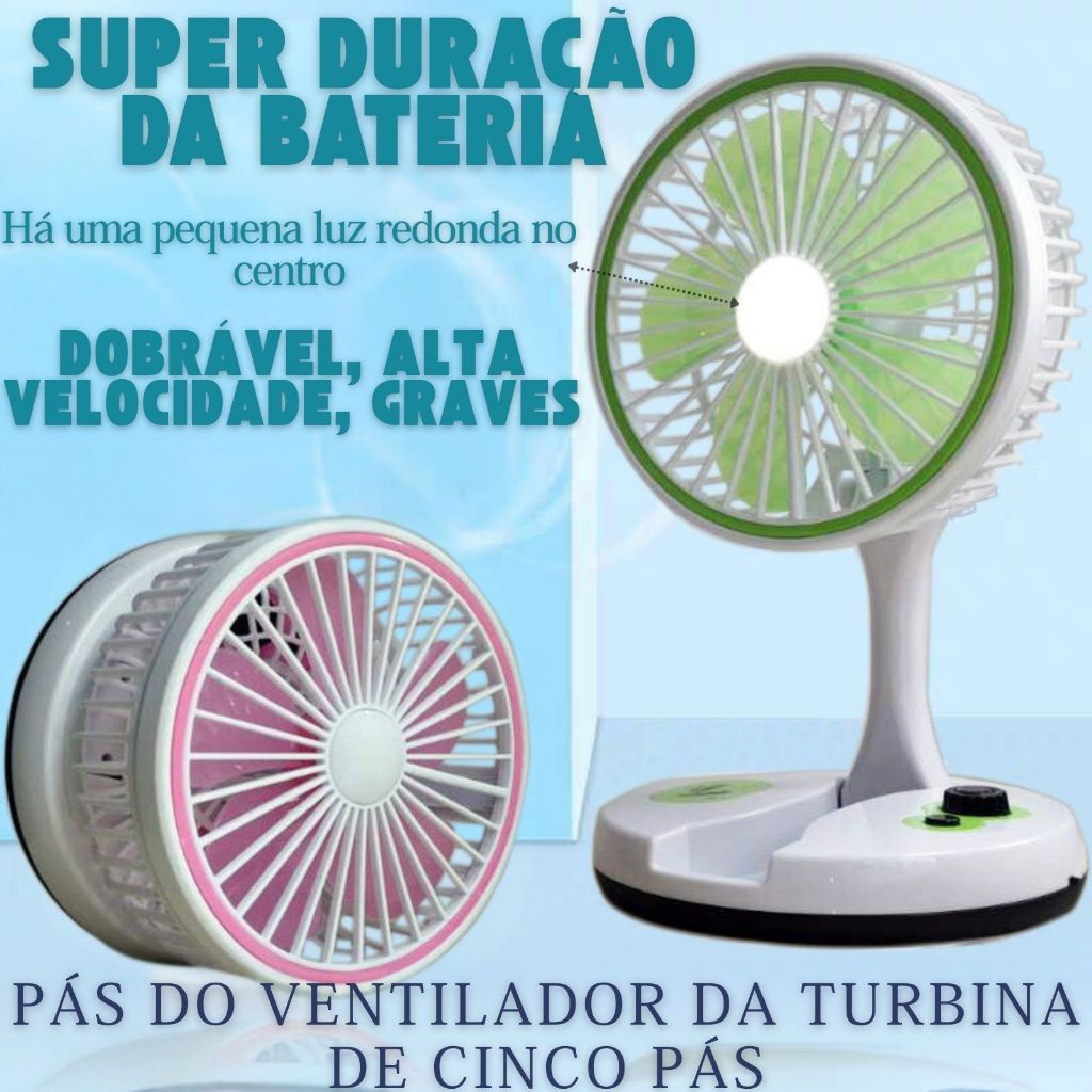 Ventilador Recarregável Com Luz Led Dobrável De Mesa USB Multifuncional Portátil Telescópio