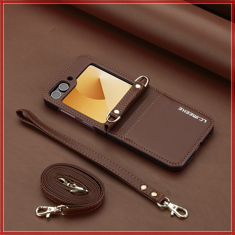 Capa De Telefone De Couro Fosco Samsung Z FLIP 6 Galaxy 5 4 3 5G Protetora Com I