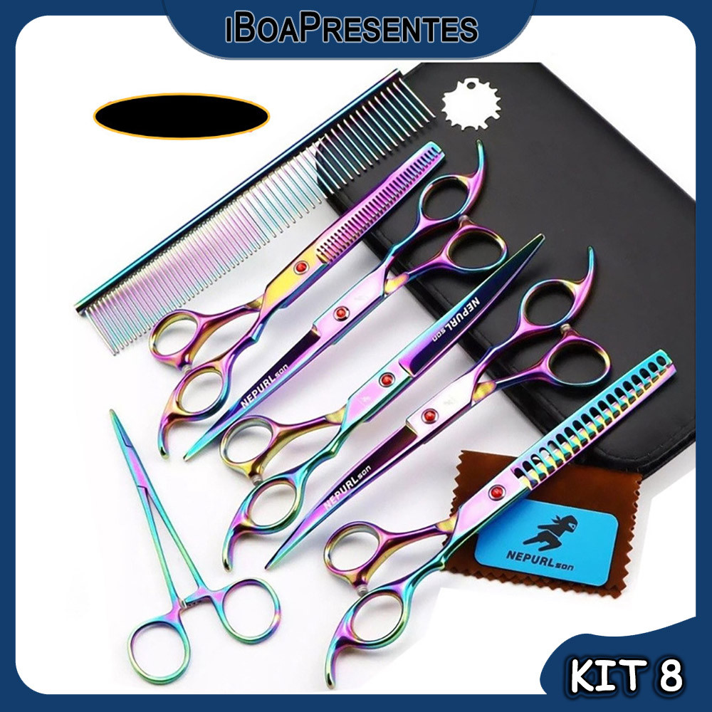 Kit 8 Tesouras Pet Shop Profissionais Banho Tosa 7 Polegadas IBoa Presentes
