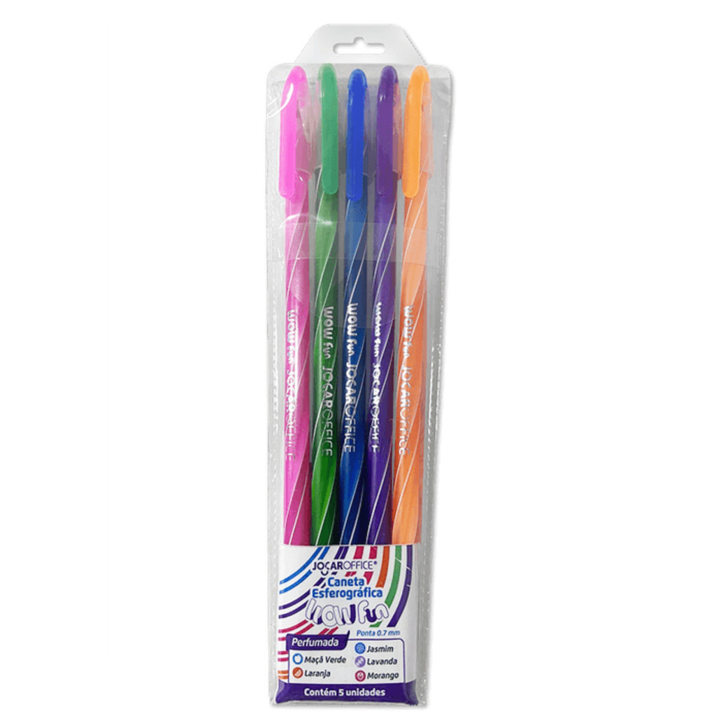 Kit 5 Canetas  Coloridas Esferográficas Com Cheirinho Wow Fun Ponta 0.7M Jocar Office