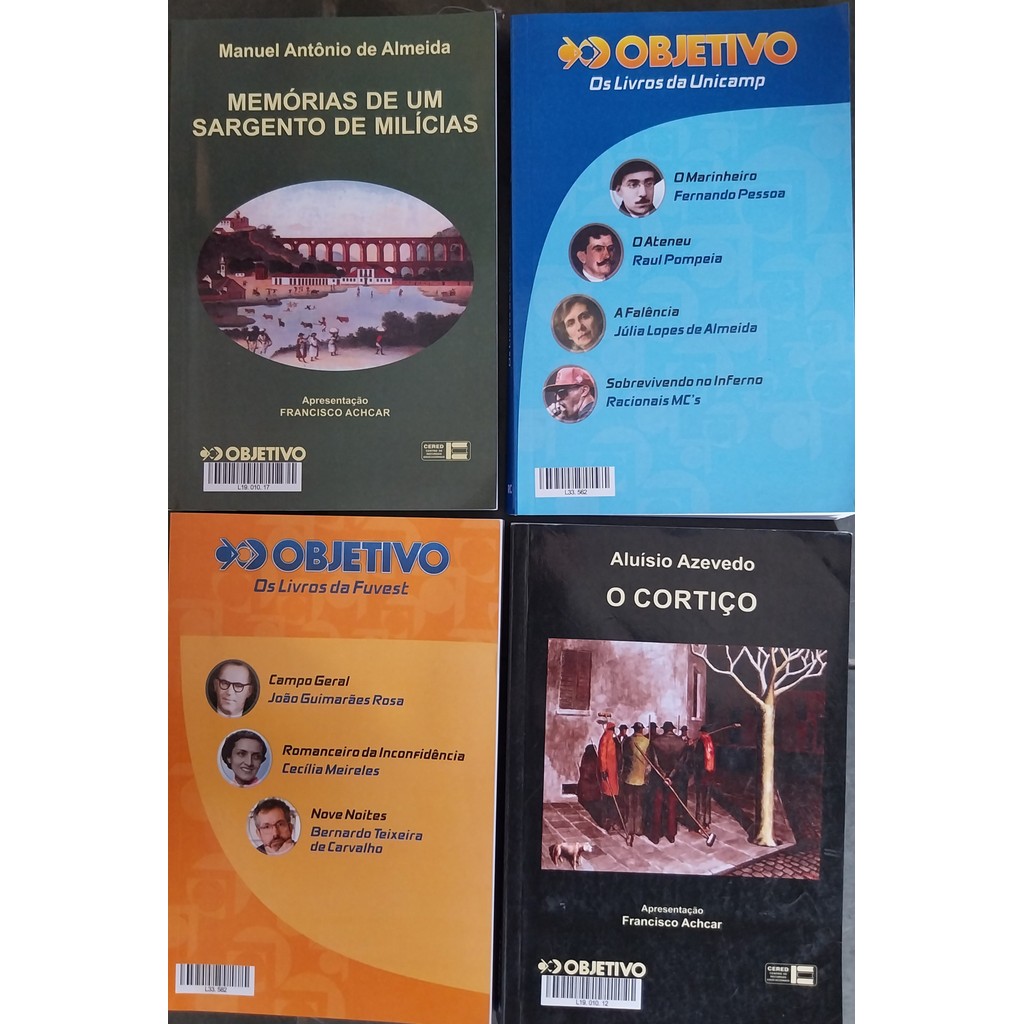 LIVRO, KIT(4), VESTIBULAR, 1.O CORTIÇO, 2.MEMÓRIAS DE UM SARG., 3. O MARINHEIRO, O ATENEU, 4. CAMPO GERAL, ROMANCEIRO..