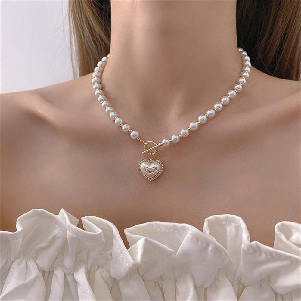 Vintage Feminino Elegante Clavícula Corrente Pérola Gargantilha Colar Branco Preto