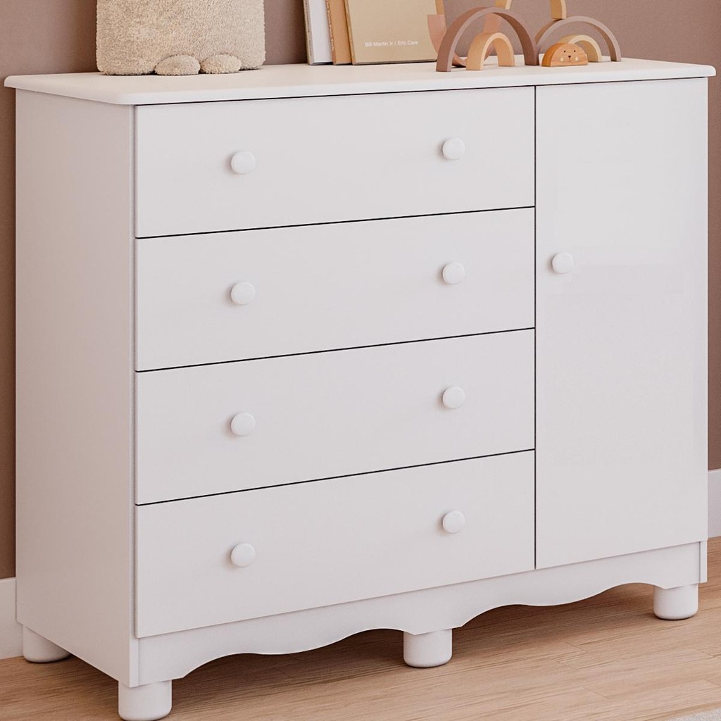 Cômoda Infantil 4 Gavetas 1 Porta Lisa Junior 100% MDF Faura em Oferta na Shopee
