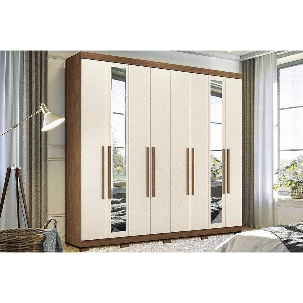 Guarda Roupa Casal 8 Portas e 4 Gavetas c/Espelho e Pés Master New 8.4 jatoba/Areia - Santos Andirá em Oferta na Shopee