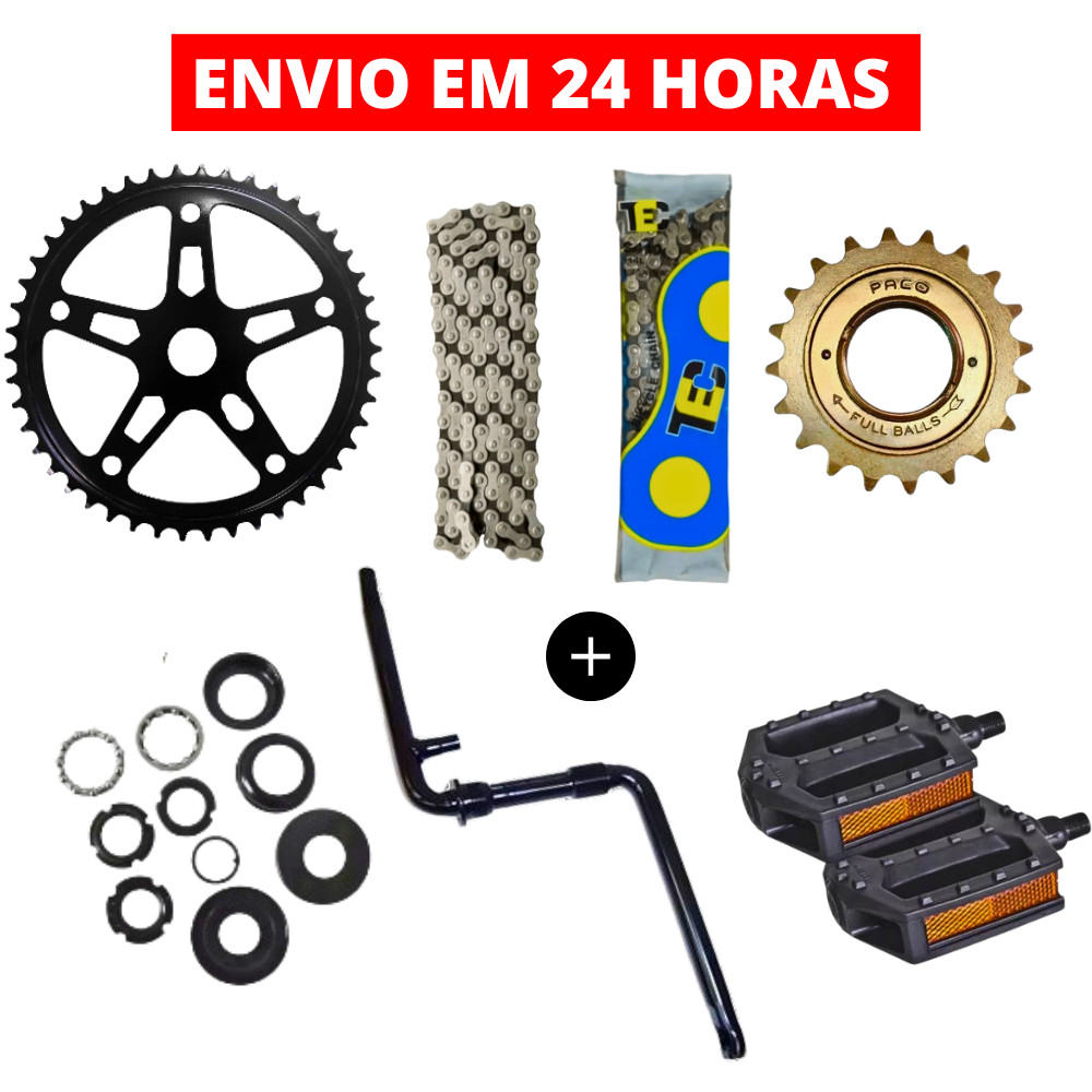 Kit Relação Bike Coroa + Catraca + Corrente + Movimento Central + Pedal + Pedivela em Oferta na Shopee