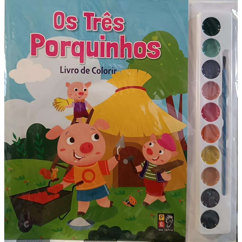 Aquarela - Livro De Colorir - Os três Porquinhos em Oferta na Shopee
