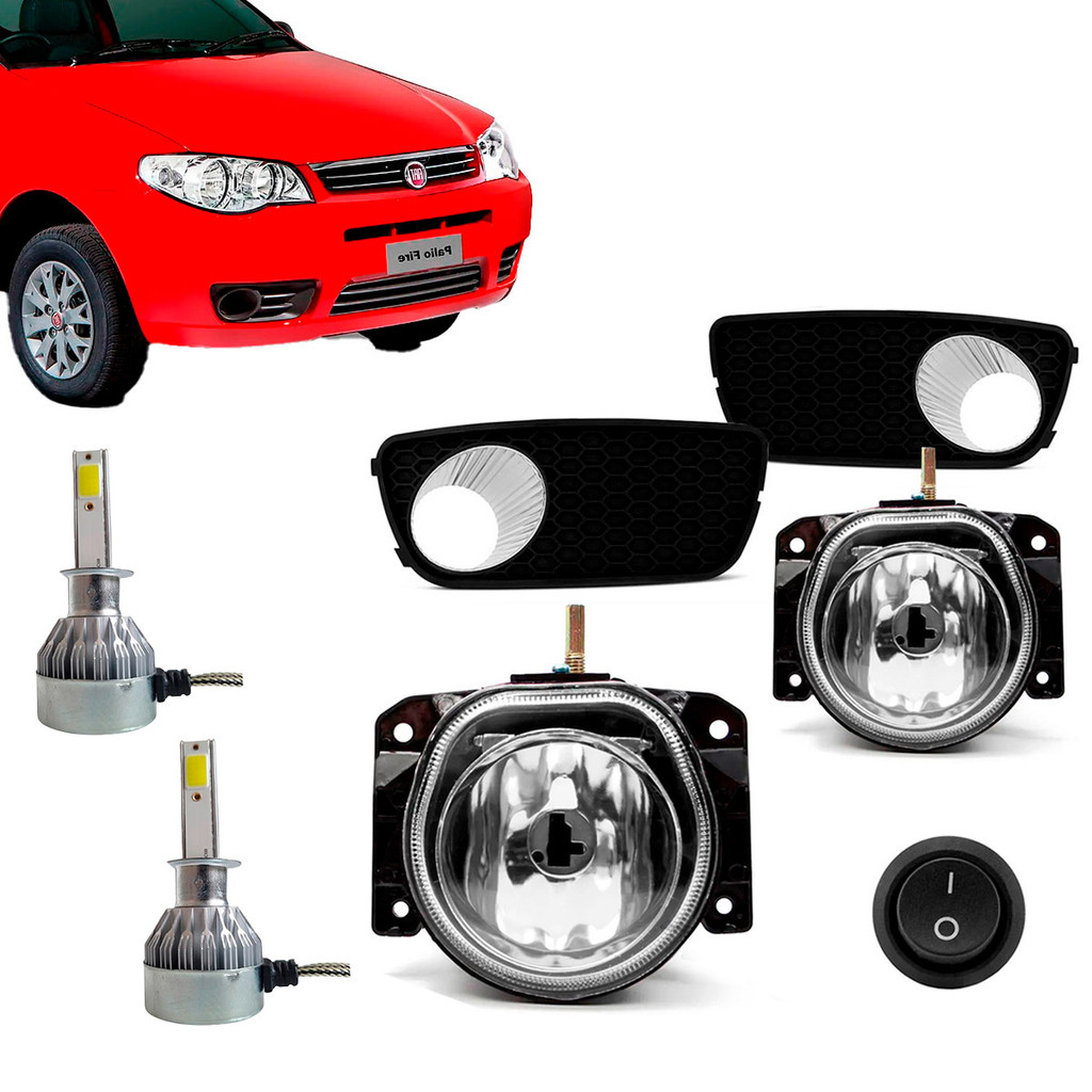 Kit Farol Auxiliar de Milha Palio Weekend Siena Fire +Par Lâmpadas Super Led Nano Compacta H1 6000K - Automobiles