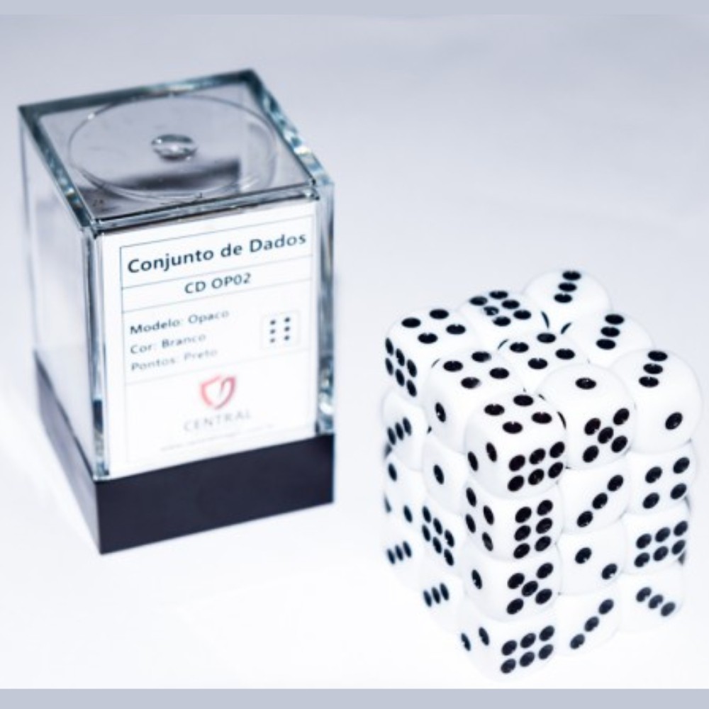 KIT 36 DADOS DICES D6 12mm BRANCO OPACO CENTRAL PONTO PRETO JOGO TABULEIRO MESA TCG RPG YUGIOH MAGIC