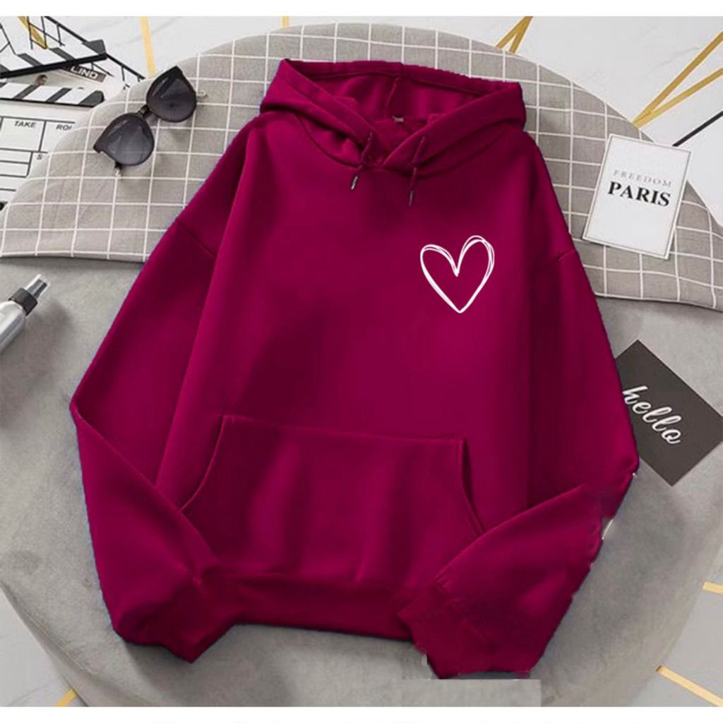 Moletom Feminino Blusa de Frio Fofo Coração Solitário Casaco Abrigo Estiloso Blusão Meninas Inverno